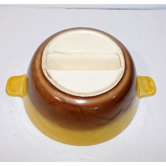 Vintage Hull Pottery Oven Proof Yellow Brown Divided Serving Dish Bowl - Picture 11 of 12